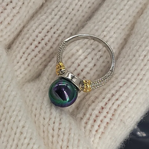 Vintage Gorgeous Ring 5925 Silver Two Tone Tied Split Shank Bead Ball Ring  7 - Picture 7 of 7